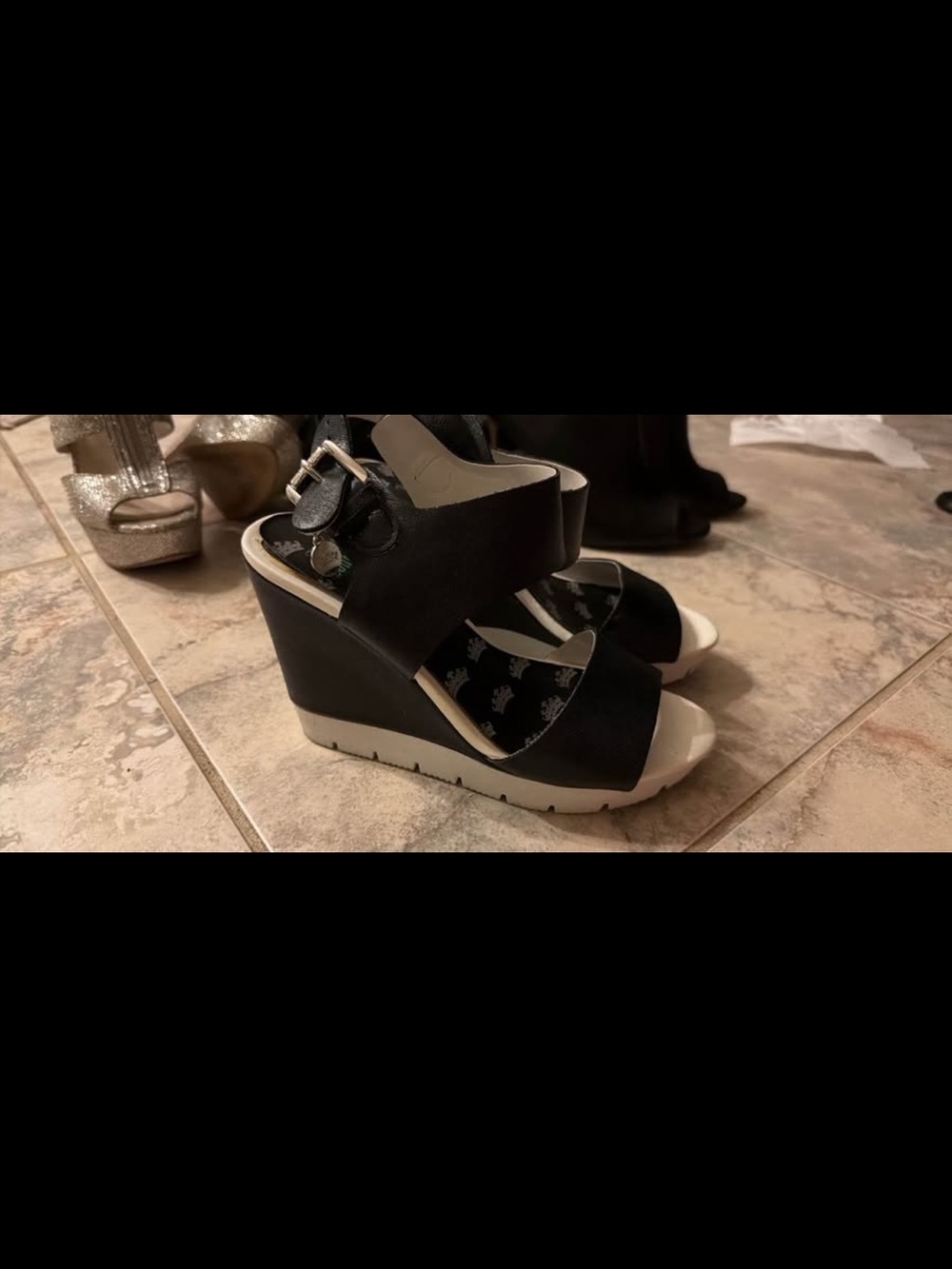 Juicy Couture Black and White Platform Wedge Sandals